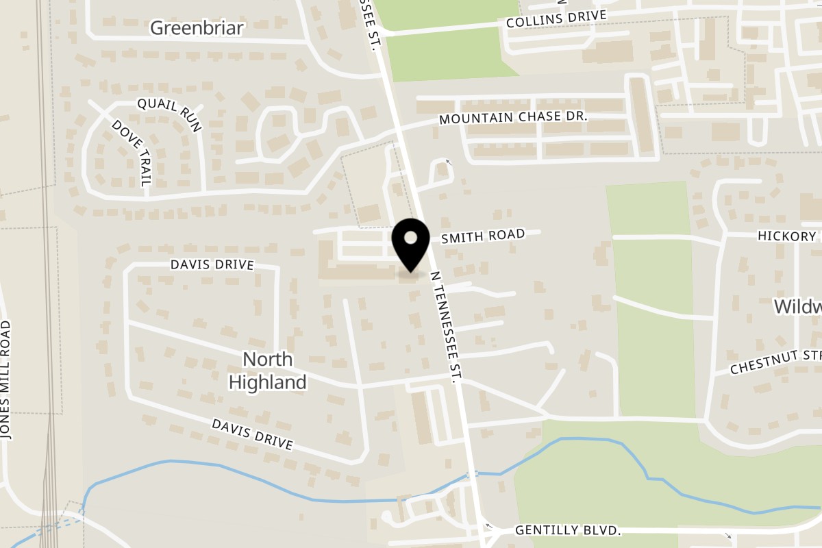 Map showing the location of Okinawa on 1010 North Tennessee Street in Cartersville
